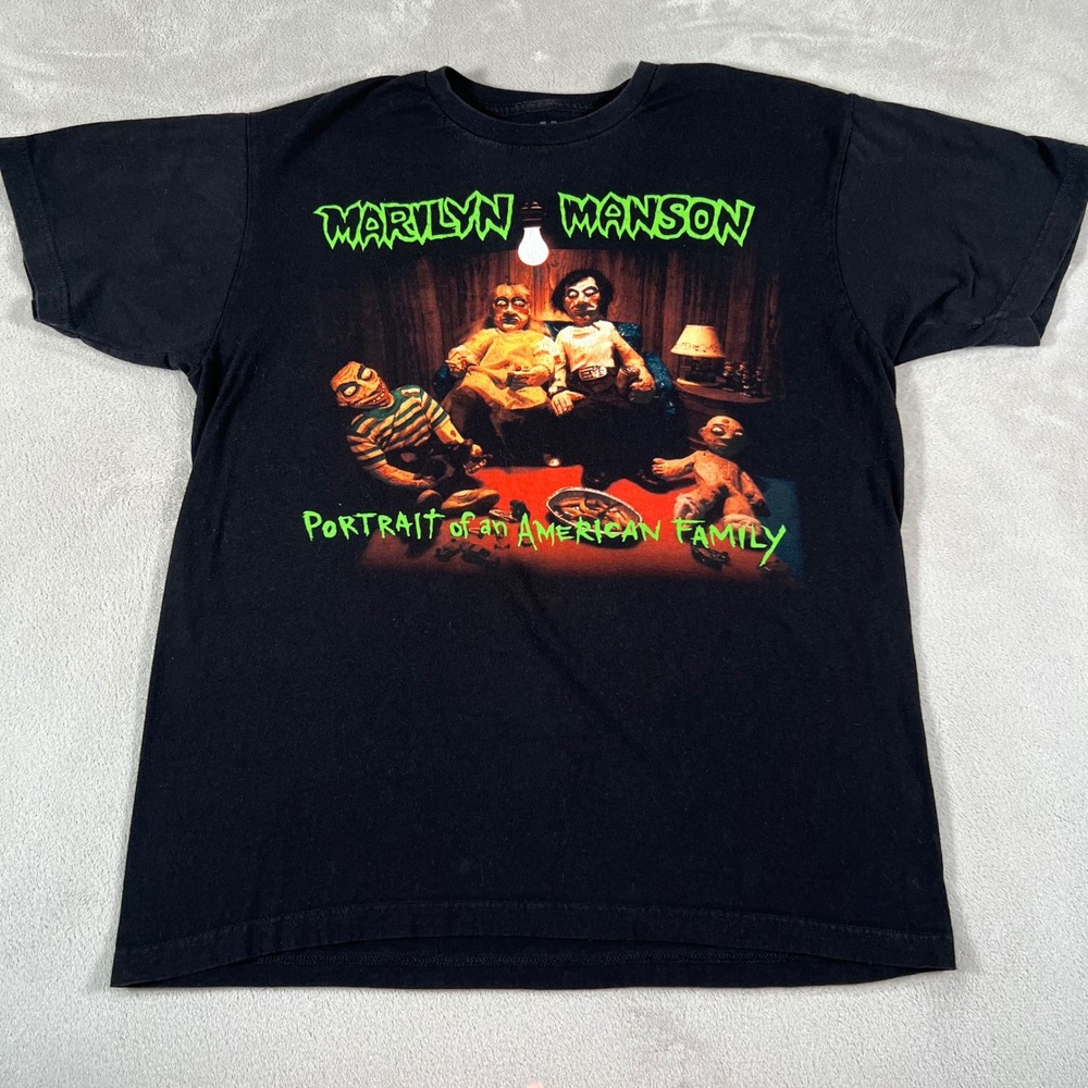 Marilyn Manson Portrait of an American Family Black Graphic T-Shirt Men's Large